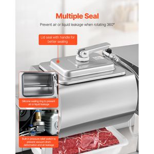 Marinatore Sottovuoto Commerciale in Acciaio Inox da 20L con Rotazione Bidirezionale a 3 Velocità per Invecchiamento di Salsicce e Carne - Product Image 5