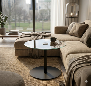 Modern Adjustable Height Iron Coffee <b>Table</b> with Glass Top <b>Small</b> <b>Round</b> Design for Apartment Living Room Furniture by Lumetal - Product Image 6