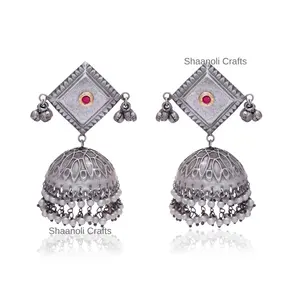 Handmade Silver Plated Oxidized Finish Big Size Earrings Jhumka For Women