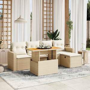 Ensemble de canapés de jardin modulaires en rotin PE beige 6 pièces, collection de meubles de jardin - Product Image 1