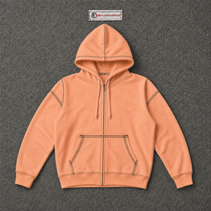 เสื้อฮู้ดซิปโอเวอร์ไซส์สีพีชสำหรับผู้ชาย สไตล์สตรีทแวร์ ทรงหลวม ตะเข็บตัดสี ดีไซน์ลำลอง แฟชั่นทันสมัย - Product Image 5