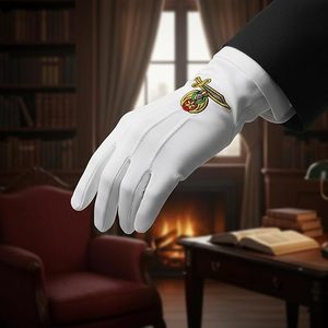 Shriner Masonic Embroidered Cotton Gloves - [<b>White</b>] 100% Cotton Embroidered Masonic Symbol - Product Image 6