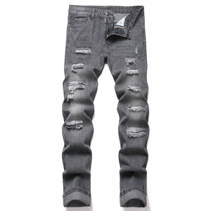 Bangladesh China Factory Price <strong>Men</strong> Ripped Straight Leg <strong>Jeans</strong> Slim Fit Distressed Washed Denim Pants Mid <strong>Rise</strong> Casual <strong>Jeans</strong> - Product Image 4