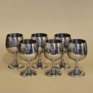 6 verres à vin en acier inoxydable argenté, design moderne et luxueux, incassables, pour fêtes et événements, design personnalisé - Product Image 1