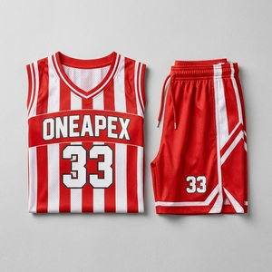 Conjunto de Uniforme de Baloncesto Personalizado con Rayas Rojas y Blancas ONEAPEX, Jersey sin Mangas y Pantalones Cortos para Hombre, Ropa Deportiva de Malla Transpirable para Equipo, Venta al Por Mayor - Product Image 3