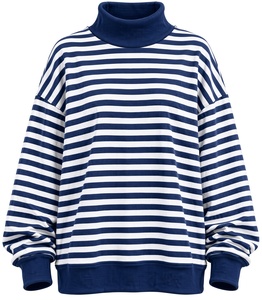 Pull col roulé rayé oversize pour femme, tricoté à manches longues, coupe asymétrique ample, idéal pour l'automne - Product Image 4