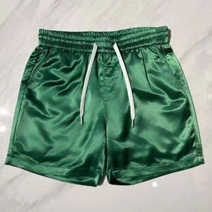 Pantalones cortos de satén para hombre, lisos, con cordón en la cintura, informales, transpirables, talla grande, pantalones cortos de seda para dormir. - Product Image 2