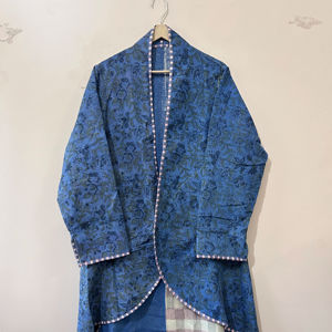 Manteau long vintage fait main en tissu Kantha imprimé au bloc, taille unique - Product Image 1