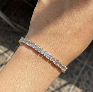 Radiant Cut Moissanite Stone <b>Charm</b> Bracelet in Sterling <b>Silver</b> Luxury Elegant Handmade Fine Jewelry Certified 12g Gift for Women - Product Image 3