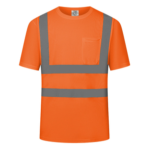 เสื้อยืดแขนสั้นมีกระเป๋าสะท้อนแสงสำหรับงานก่อสร้าง  แบบสั่งทำพร้อมโลโก้  วัสดุโพลีเอสเตอร์  มาตรฐาน ANSI 2  ความปลอดภัยสูง  ขายส่ง - Product Image 1