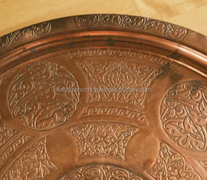 Bandeja de Servicio de Cocina de Cobre Antiguo, Martillada a Mano, Plato Redondo Grande Vintage, Tamaño Personalizado, Vajilla Decorativa, Bandeja de Una Sola Capa para Alimentos - Product Image 5