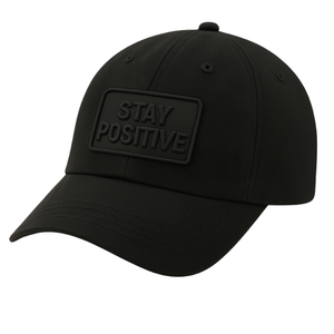 Black 6-Panel Baseball <b>Cap</b> with Raised Rubber Stay Positive Logo Street Style Y2K Unisex Casual Fitted Hat - Product Image 2