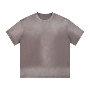 Short Sleeve O-Neck Knitted Blank T-Shirt 100% Cotton Puff Printing Front Street Style Loose Fit Solid Breathable Heather - Product Image 5