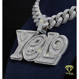 จี้เพชรแท้ Trisha Jewels Lab Grown Premium YELO รูปตัวอักษร พร้อมใบรับรอง GIA  วัสดุเงินแท้ 925 ชุบทอง ดีไซน์ฮิปฮอป หรูหราสั่งทำพิเศษ - Product Image 2