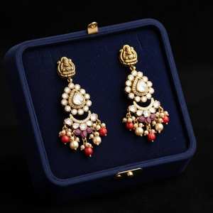 Aretes de plata de ley 925 Gajaah de aspecto elegante para mujer, conjunto de aretes colgantes para novia, joyería étnica. - Product Image 3
