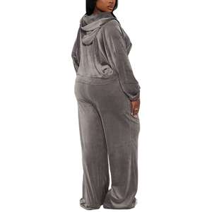 Ensemble de survêtement en velours personnalisé pour femme : sweat à capuche zippé et pantalon de jogging en velours - Product Image 5