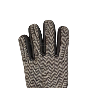 Guantes de Cuero para Mujer, Negros, de Piel de Oveja, con Forro Suave, Tela Tweed Bouclé, Pantalla Táctil, Moda de Lujo, Guantes de Invierno - Product Image 3