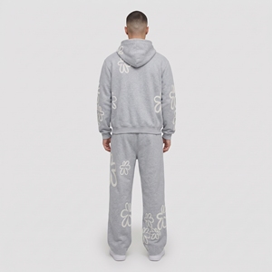 <b>Men</b>’s <b>Grey</b> Floral Print Tracksuit Set with Zip Up <b>Hoodie</b> and Relaxed Fit Joggers for <b>men</b> - Product Image 2