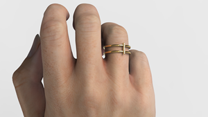 Bague de mariage de luxe en or 18 carats avec double rangée de diamants et barre verticale de diamants ronds, multicouche, pour femme - Product Image 5