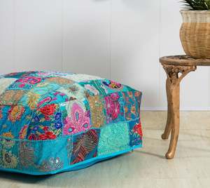 Housse de coussin carrée bohème en patchwork, broderie artisanale, coton, polyester, lin, décoration intérieure - Product Image 2