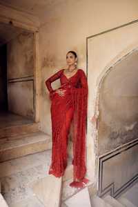 Sari en tissu de soie papillon exclusif et élégant, orné de sequins et de broderies, pour femmes, idéal pour les mariages et la plage, Inde et Pakistan - Product Image 4