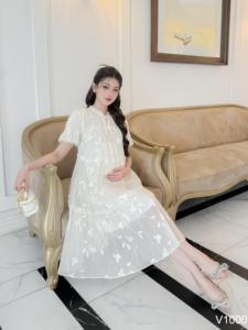 Vestido de Maternidad V1000 de Chifón de Seda Suave Bordado, Cómodo de Usar, con Diseño Recto y Sin Decoloración - Product Image 3