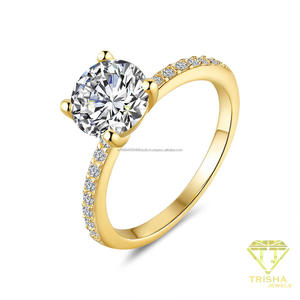 Anillo Solitario de Diamante Cultivado en Laboratorio con Corte Redondo Deslumbrante, Banda en Tono Oro Amarillo, Joyería Elegante para Boda para Mujer - Product Image 1