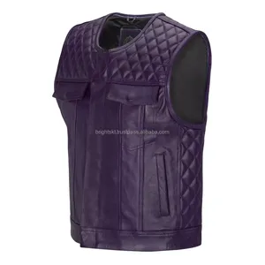 Gilet de motard en cuir véritable, robuste, avec compartiment dissimulé pour armes de poing, pour hommes - Product Image 3