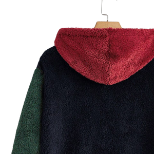 Mens <b>Sherpa</b> Fleece <b>Lined</b> Front Hoodie Color Block Pullover Soft Plush Warm Winter Casual Full Sleeve Cozy Heavyweight Outdoor - Product Image 5