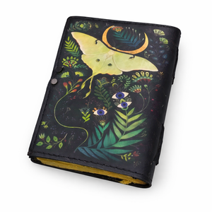Carnet de notes vierge « Livre des Ombres » avec fermoir à cadenas, en cuir fait main vintage, imprimé papillons Luna et Morpho, pour journal intime et croquis - Product Image 2
