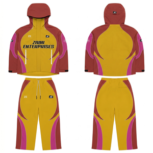 320 GSM Premium Polyester Windproof Men Windbreaker Suit Yellow Brown Pink Contrast Panel Custom Sublimation Logo OEM - Product Image 1