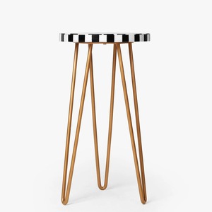 Jardinière ronde en bois artisanale avec incrustation de nacre et support métallique pour salon, balcon, terrasse - Product Image 6
