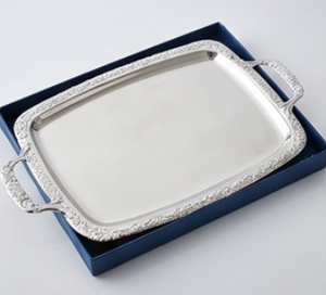 Premium <b>Silver</b> Metal Serving <b>Tray</b> With Decorative Edge And Handles <b>Mirror</b> Polish For Food and Beverage Wedding Events Restaurant - Product Image 5