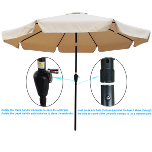 Ombrellone da Giardino Rotondo da 3 Metri con Manovella e Pulsante di Inclinazione, Base per Tavolo da Mercato, Ideale per Esterni, Giardino, Terrazza, Cortile, Piscina - Product Image 6
