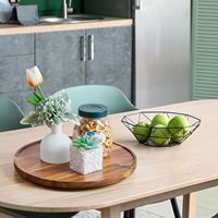 Acacia houten handgemaakte gepolijste ronde luxe schaal dienblad draaiplateau organizer voor eettafel, voorraadkast, kast Altamash Craft