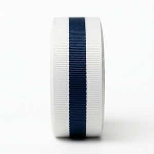 ริบบิ้นโกรเกรนสีขาวลายทางกลางสีกรมท่าขนาด 25 มม. 1 นิ้ว ขายส่ง สำหรับทำโบว์ดอกไม้ งานเย็บปักถักร้อย ของตกแต่งงานปาร์ตี้ ของขวัญ และงานประดับตกแต่ง - Product Image 1