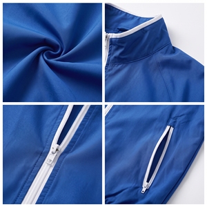 Giacca a Vento Traspirante Blu Royal Vibrante per Squadre di Calcio Maschili, Cappotto Sportivo con Colletto Alto e Zip Bianca a Contrasto per Uomo - Product Image 5