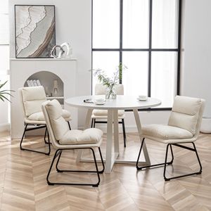 Innes 5-Piece Round <b>Dining</b> Set Stylish Vanilla <b>White</b> Trestle Table with 4 <b>Chairs</b> for <b>Dining</b> Room - Product Image 3