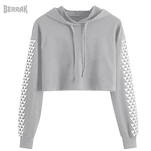 Sudadera corta con capucha para mujer, de manga larga, a rayas - Product Image 5