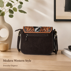 Hand Tooled Hair On Cowhide Genuine Leather Women's Crossbody Bag Western Floral Flap Shoulder <b>Purse</b> Handmade Vintage Travel Bag - Product Image 4