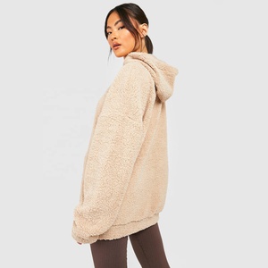Sweat-shirt à capuche oversize personnalisé pour femme en polaire Teddy, à manches longues, brodé de strass, épais et chaud pour l'hiver - Product Image 6