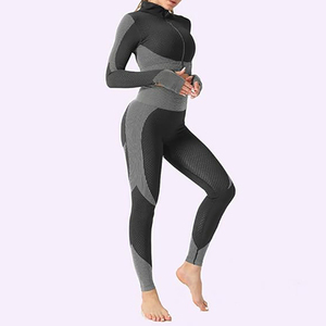 Edoor Wears Women's Quick Dry Spandex/Nylon Dot Pattern Contrast Stitch Workout <b>Bodysuit</b> Long Sleeve Yoga Jumpsuit Rompers One - Product Image 3