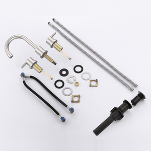 Rubinetto per lavabo bagno a 2 maniglie, 8 pollici, 3 fori, con beccuccio girevole a 360°, finitura Nichel Spazzolato, con scarico a scomparsa - Product Image 5