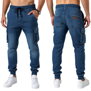 Pantalones Jogger Cargo de Mezclilla para Hombre, con Cintura Elástica y Cordón Ajustable, Estilo Jean Resistente, Pantalones Deportivos Casuales con Múltiples Bolsillos - Product Image 1