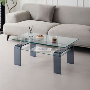 Tavolino da Caffè Moderno a 2 Ripiani con Gambe Fumé e Design in Vetro Temperato per Soggiorno - Product Image 3