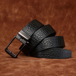 Cinturón de Cuero Negro con Grabado de Patrones de Cocodrilo, Hebilla Automática, Cinturón Formal de Negocios para Hombre - Product Image 1