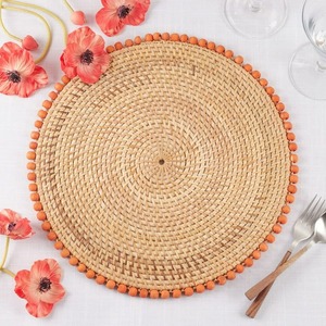 Hot Selling Natural Rattan Charger Plates With Beads Customize Sizes Variety of Colors Handmade Rattan <b>Placemat</b> for Table Decor - Product Image 3