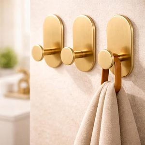3 PCS Gold Self Adhesive Stainless Steel Bathroom Hooks Heavy Duty <b>Wall</b> Hooks for Bathroom Kitchen Bedroom <b>Towel</b> Robe Keys - Product Image 5