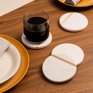 Luxury Design Eco-Friendly Antique CO <b>White</b> Round Marble Stone <b>Coaster</b> 1 Piece 8mm Thick 100mm Diameter Available Wholesale Rate - Product Image 1
