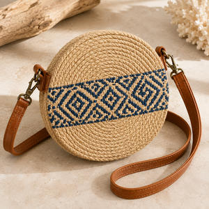 Bolso Bandolera de Yute Ecológico para Mujer, con Correa Única, Diseño Geométrico, Cierre de Cremallera, para Uso Diario - Product Image 1
